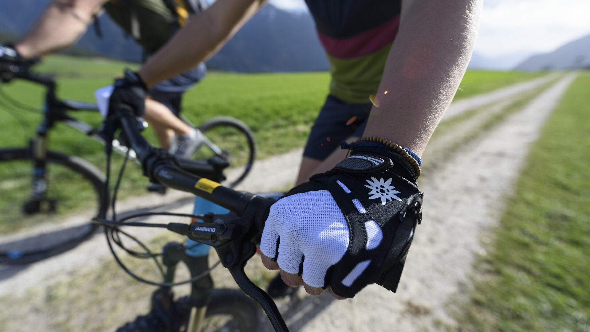 Mountainbiken in den Bergen | © DAV/Wolfgang Ehn Zwei Personen fahren mit ihren Mountainbikes durch die Natur. Im Hintergrund die Berge. | © DAV/Wolfgang Ehn